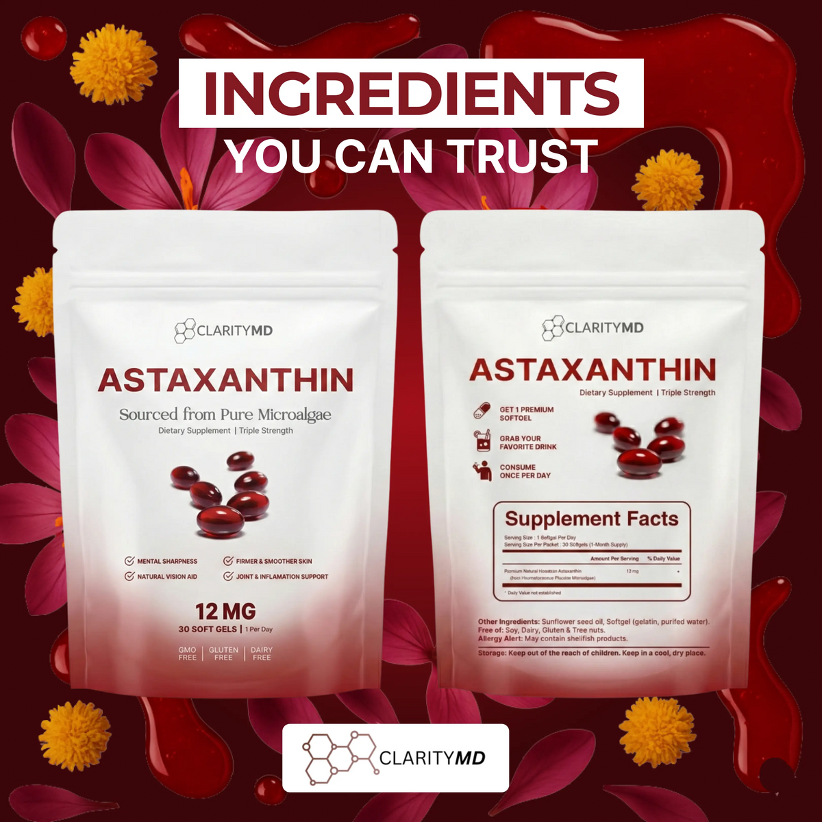 ClarityMD Astaxanthin Softgels - Naturally Protects Your Eye Cells To Restore Sharp, Clear Vision Clarity MD