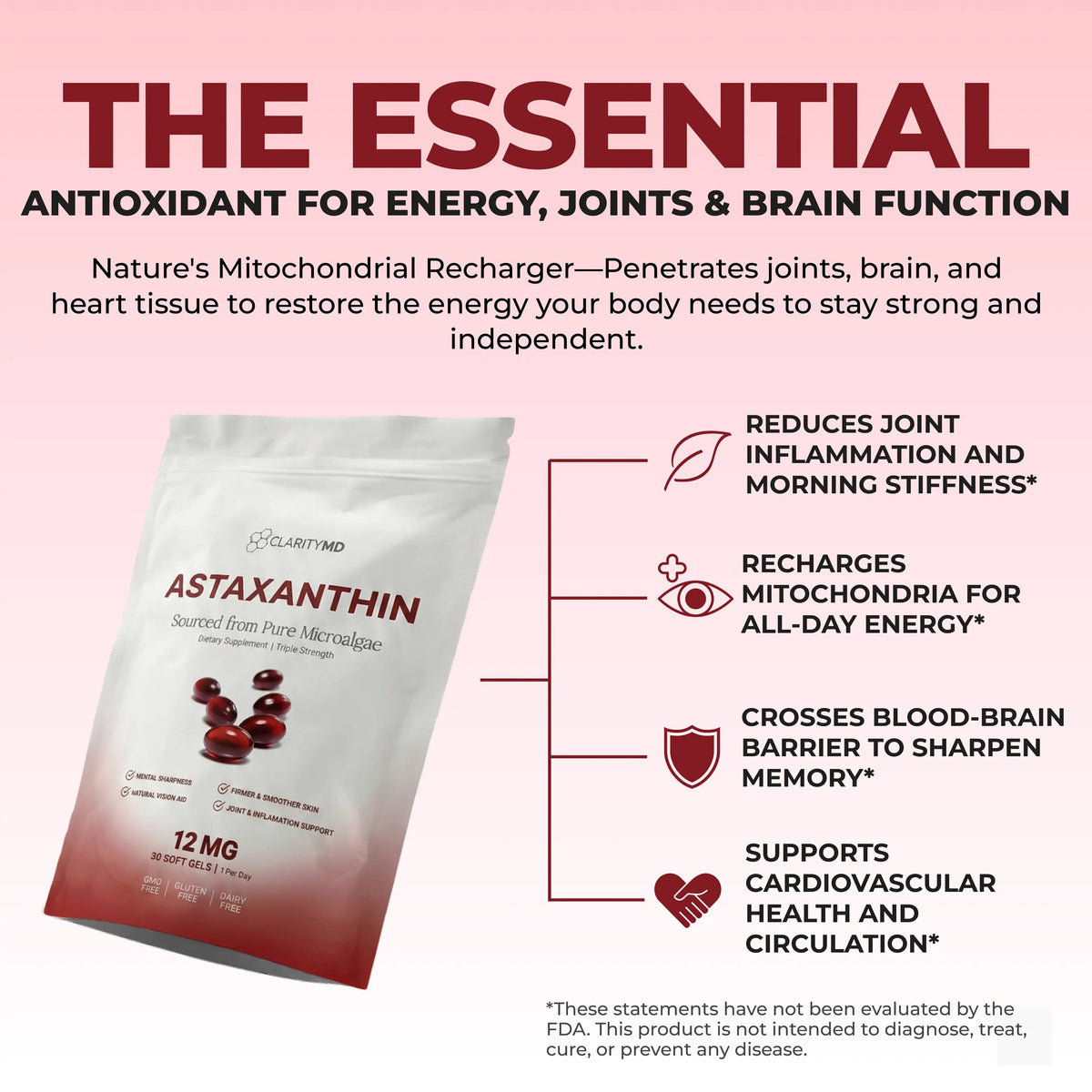 ClarityMD - Astaxanthin 12mg Softgels - Naturally Restores Circulation, Energy & Protects Vital Organs Clarity MD